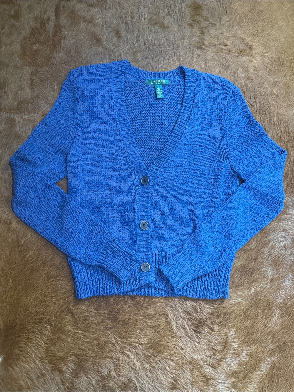 Lauren Ralph Lauren Royal Blue V-Neck Button Knit Cardigan
